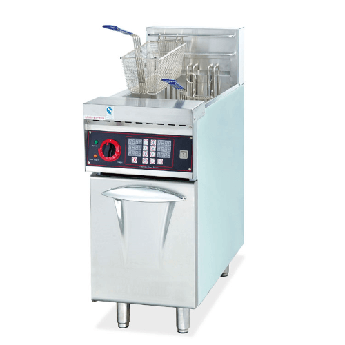 Vertical Electric 1-Tank 2-Baskets Fryer with 6- Channel Digital Timer